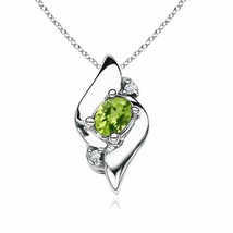 ANGARA Shell Style Oval Peridot and Diamond Pendant Necklace in Silver - £141.27 GBP