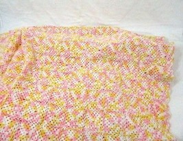 Handmade Crochet Pink Yellow White 72 x 106 Scallop Blanket-Heavy - £44.03 GBP