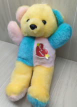 DanDee plush pastel color-block teddy bear vintage w/tag pink blue yellow - £58.42 GBP