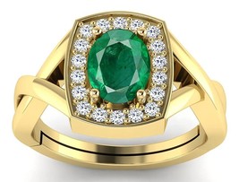 6.25 Ratti /5.50 Carat Natural Emerald Gemstone Gold Plated Adjustable Ring - £55.24 GBP