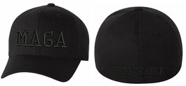 Make America Great Again Flex Fit Black Hat - Blackout Maga With Deplorable Back - £19.17 GBP