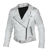Customized Women&#39;s White Brando Style Belted Leather Silver Spike White ... - £204.05 GBP