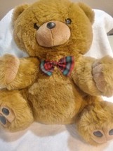 Plush Stuffed Teddy Bear With Bow TL Toys Brown 20&quot; Seated Valentine&#39;s Soft - £30.50 GBP