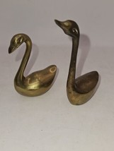 Vintage Pair of Mid Century MCM Solid Brass Swan Figurines Statues 8.5” &amp; 6.5” - £12.93 GBP