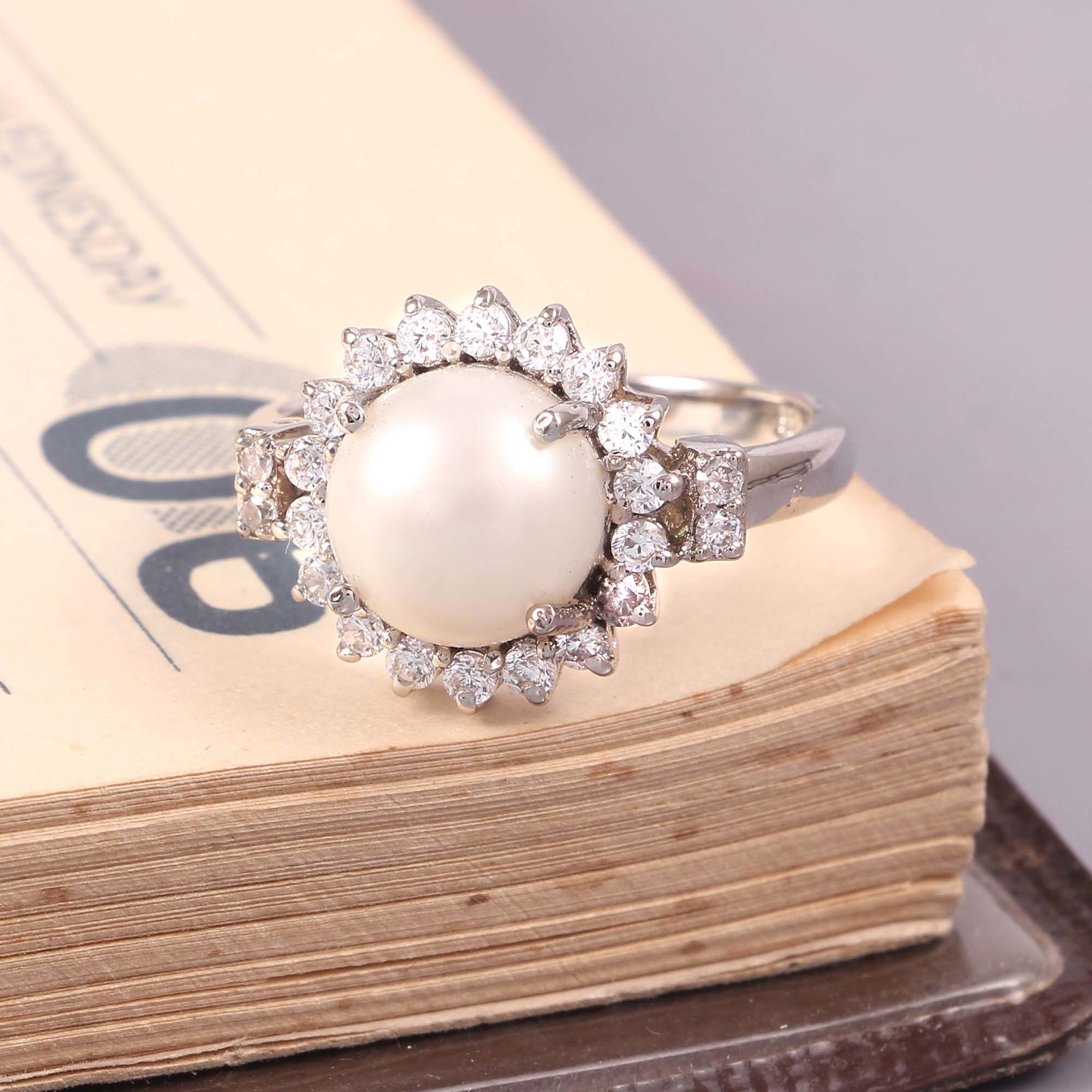 Primary image for Women Pearl Ring Engagement Bridesmaid Ring 925 Sterling Silver Ring