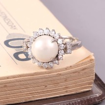 Women Pearl Ring Engagement Bridesmaid Ring 925 Sterling Silver Ring - £30.81 GBP