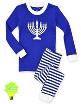 Sara&#39;s Prints Hanukkah Glow Dark Menora Top &amp; Pant Pajama Set Size 4 Nwt - £12.94 GBP