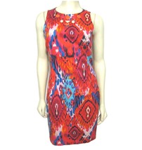 Belle Badgley Mischka Ikat Sheath Dress 6 Multicolor geometric orange Be... - £23.64 GBP