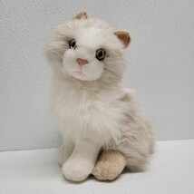 Jaag Kitty Cat 9&quot; White Cream Brown Fluffy Plush Golden Eyes - £29.97 GBP