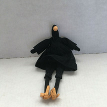 Primitive style home decor small shelf sitter cloth black crow doll in d... - $19.75