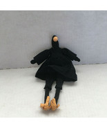 Primitive style home decor small shelf sitter cloth black crow doll in d... - $19.75