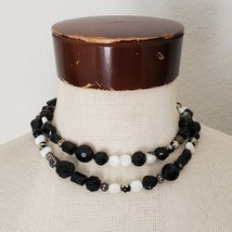 Mixed Media Bead Black White 35&quot; Long Statement Necklace - £15.67 GBP