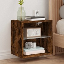 Bedside Cabinet with LED Lights Wall-mounted Smoked Oak - £20.89 GBP