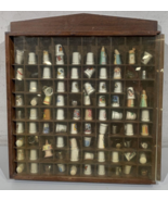 Wooden Thimble Display Case with 56 Thimbles Incl. Butterfly, Nativity, ... - £62.27 GBP