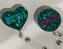 retractable badge id Sparkly Turquoise Glitter With Your Name. - £7.91 GBP