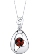 Peora Garnet Sterling Silver Minimalist Pendant Necklace SP11558 - £25.02 GBP