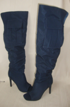 SHOEDAZZLE HARRIETERO Blue over the Knee Heeled Boots open toe Size 8 Se... - £23.67 GBP