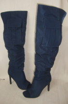 SHOEDAZZLE HARRIETERO Blue over the Knee Heeled Boots open toe Size 8 Se... - £23.52 GBP