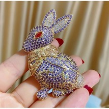 14K Yellow Gold Plated 1.60Ct Round  Cut Simulated Amethyst Rabbit Brooch Pin - £94.45 GBP