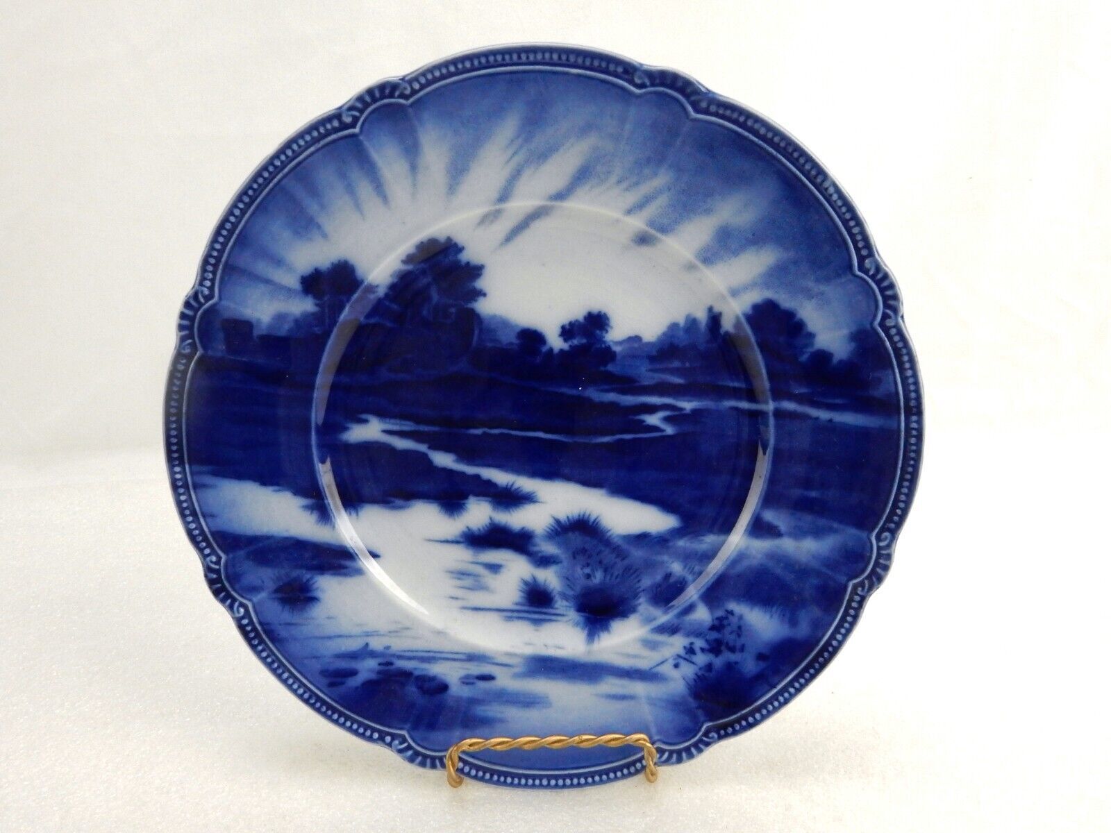 Vintage Flow Blue Plate, Booth's Avon Ware, Marsh & River Scenery, Tree Line - $39.15