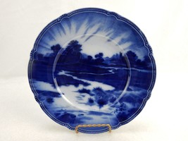 Vintage Flow Blue Plate, Booth&#39;s Avon Ware, Marsh &amp; River Scenery, Tree ... - £30.79 GBP