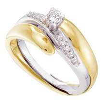 10k Yellow Two-tone Gold Round Diamond Bridal Wedding Engagement Ring Band Set - £416.15 GBP