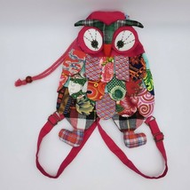 Patchwork Canvas girls small bag backpack fabric red fuchsia Pink Owl 12&quot; - £11.73 GBP