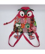 Patchwork Canvas girls small bag backpack fabric red fuchsia Pink Owl 12&quot; - £11.57 GBP