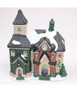 CHRISTMAS VILLAGE PORCELAIN SNOW CAP GREEN And RUST Holiday CHURCH HOUSE - £10.14 GBP