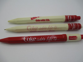 Coca-Cola Set of 3 Large Hexagon Pens Coke Adds Life Logo 1970s Vintage - £11.62 GBP