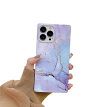 Anymob iPhone Violet Soft Square Marble Silicone Phone Case Shockproof Back Case - £22.85 GBP