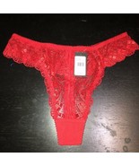 NWT Fredericks Of Hollywood Size Small Red Mariana Lace Thong Panty - $6.44