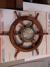 Vintage Wooden Ships Wheel Quartz Wall Clock Nautical - £24.10 GBP