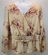 L) Woman June &amp; Hudson Tan Ruffle Floral Blouse Top Shirt XL - £15.48 GBP