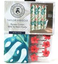 1 Count Caribbean Joe 70&quot; X 72&quot; Taylor Hibiscus Shower Curtain &amp; 12 Resin Hooks - £26.37 GBP