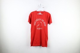 Vintage 70s Womens Size Medium Spell Out Mitchells Beauty Salon T-Shirt Red USA - £35.01 GBP
