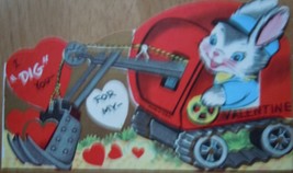Mid Century Bunny Driving Steam Shovel Valentine Card 1960s Unused - £0.79 GBP