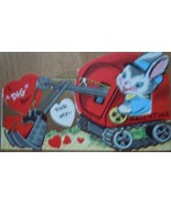 Mid Century Bunny Driving Steam Shovel Valentine Card 1960s Unused - £0.77 GBP