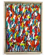 Original Framed Oil Painting On Canvas Haitian Music Street Scene Signed... - $296.01
