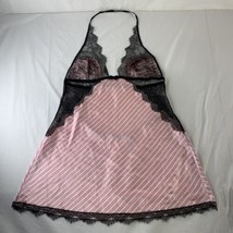 Victoria’s Secret Black Pink Striped Lace Nightgown Slip Sexy Lingerie Halter L - £22.59 GBP