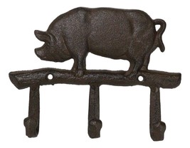 Cast Iron Rustic Farmhouse Hog Boar Pig 3 Peg Wall Hooks Organizer Hange... - $335.33 MXN