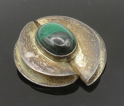 MEXICO 925 Sterling Silver - Vintage Cabochon Cut Malachite Brooch Pin - BP9316 - £64.10 GBP