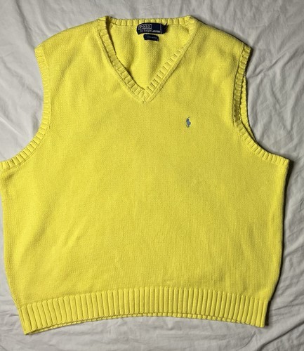 Polo Ralph Lauren Sweater Vest Men’s 2XLT Tall Yellow Knit 100% Cotton - $35.00
