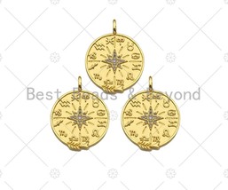 CZ Micro Pave North Star On Round Coin Shape Pendant, 18K Dainty Gold Medallion - £3.13 GBP