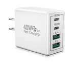 Usb C Wall Charger Block, 40W 4-Port Usb C Fast Charger Dual Port Pd Pow... - £19.95 GBP