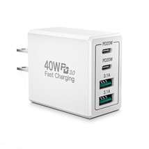 Usb C Wall Charger Block, 40W 4-Port Usb C Fast Charger Dual Port Pd Power Adapt - £19.65 GBP
