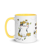Accent Coffee Mug 11oz | Don&#39;t Worry Bee Happy Cat Floral Themed - $35.84 CAD