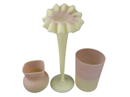 c1890 Mt Washington Burmese Jack in the Pulpit vase, Tumbler, and diamond optic - £336.32 GBP