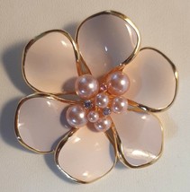 JOAN RIVERS Plique A Jour White Pink Lavender Faux Pearl Rhinestone Brooch Pin - £79.89 GBP