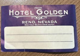 Vintage Hotel Golden Reno Nevada Luggage Label Travel Collectible Ephemera - £10.36 GBP